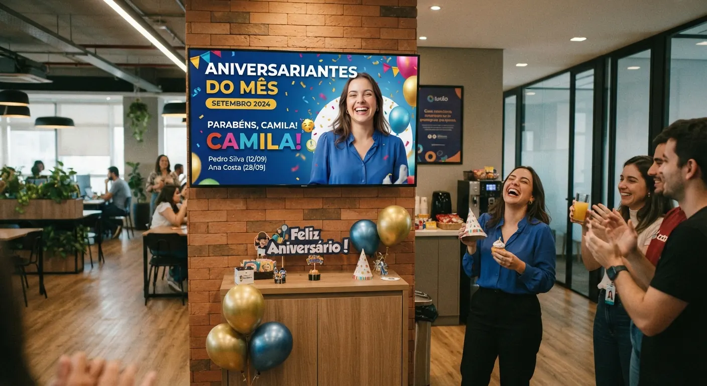 Como implementar sinalização digital para celebrar aniversariantes na empresa